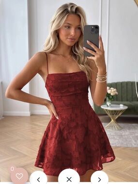 Textured Burgundy Red Spaghetti-Strap Mini Dress
